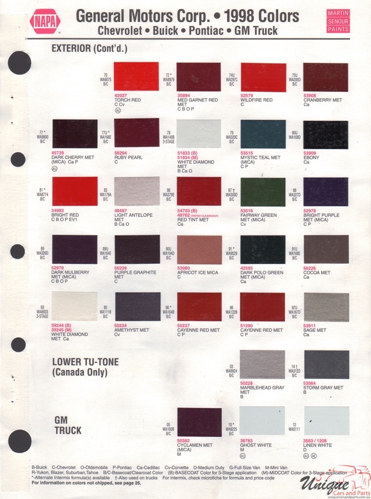 1998 General Motors Paint Charts Martin-Senour 3